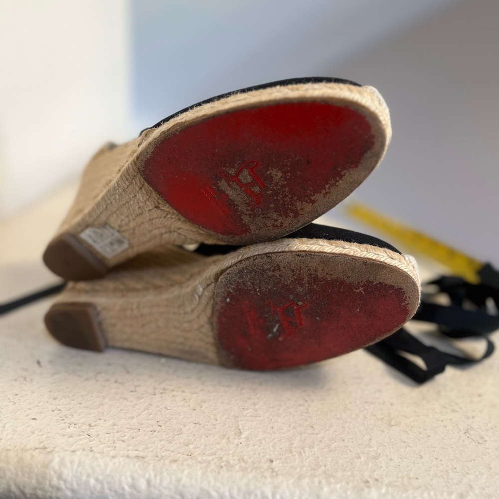 Christian Louboutin Espadrille Wedge Heels Black sandals Size 39/8 - Picture 10 of 14